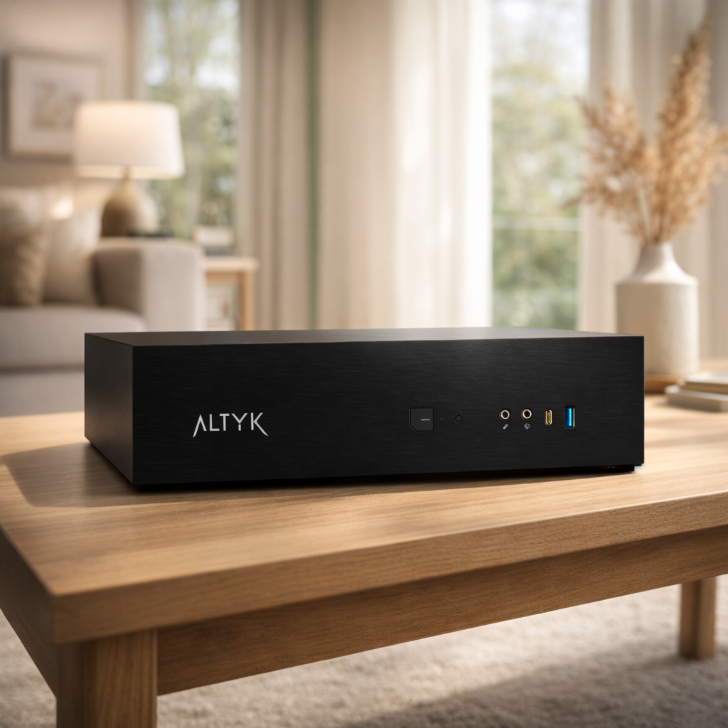 Petit PC Altyk en situation sur un bureau à la maison